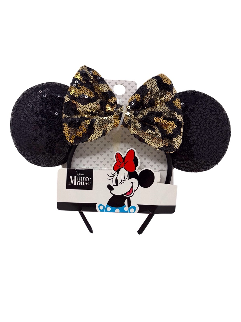 Disney Minnie Mouse fashion headband w/black sequin ears & sequin cheetah bow